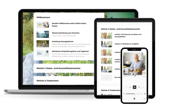 Der Kursbereich des Online-Fastens auf Laptop, Tablet und Handy